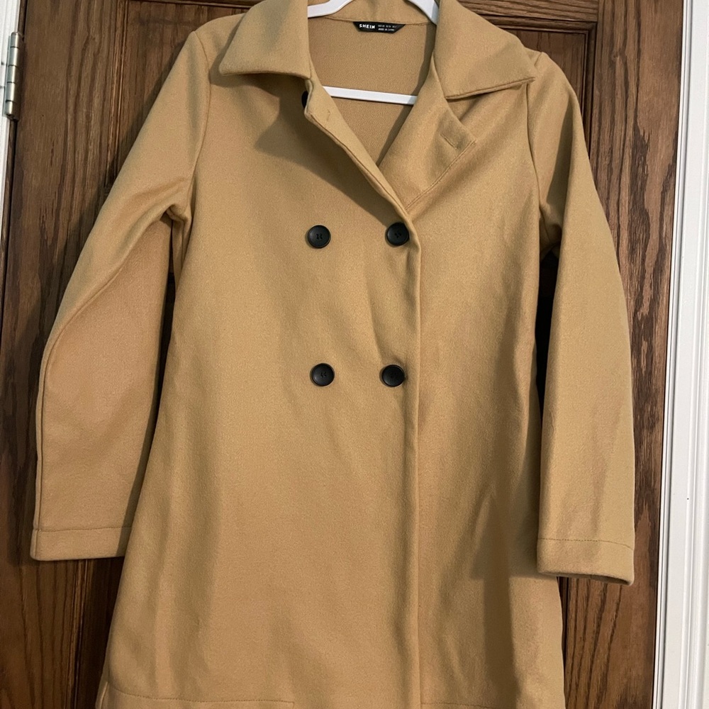 SHEIN Tan Pea Coat Timeless Wool-Blend